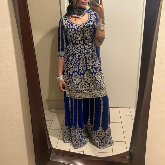 Royal Blue Sharara Set - Picture 3 of 4